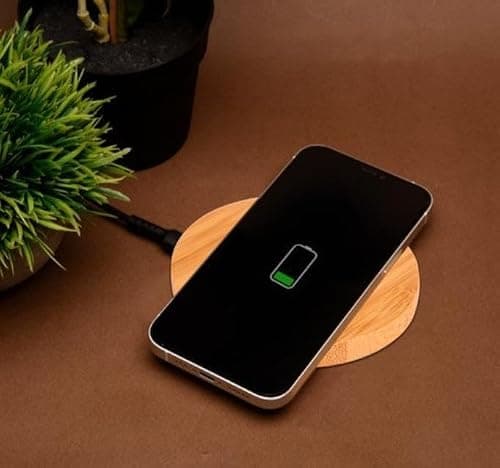Wooden Wireless Charger Fast Charging Pad | Bamboo Finish Qi Charger for iPhone & Samsung | Slim & Portable Wireless Charging Pad for Home & Office