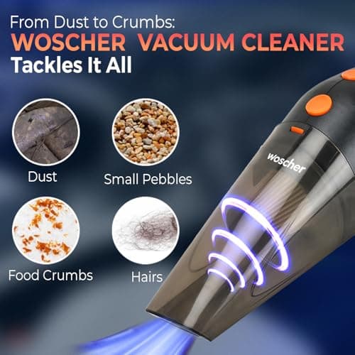 WOSCHER AutoVac Portable Car Vacuum Cleaner |110W | 5000PA Suction Power | Powerful Handheld Vacuums for Deep Cleaning Dirt, Dust, Pet Hair, Multipurpose Vacuum Cleaner with HEPA Filter | 12V | Black 5