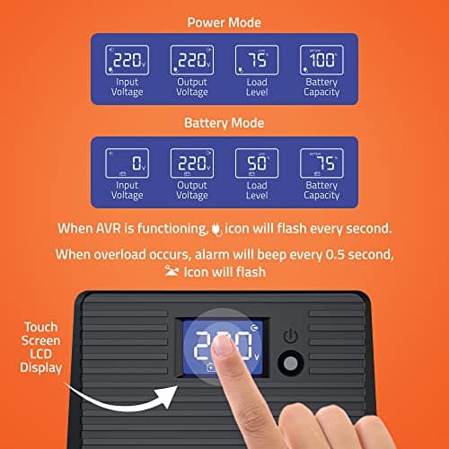 Artis 600VA LCD Touchscreen UPS for Personal Computers, Desktop PCs, Laptops, Routers, Networking Devices and Gaming Consoles 2