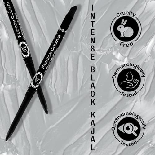 FASHION COLOUR Intense Black Kajal With Smudger | 12 Hr Long Stay | Waterproof & Smudgeproof | One Swipe Smooth Application | 3-In-1 Kajal+Eyeliner+Smokey Eyeshadow | Matte 4