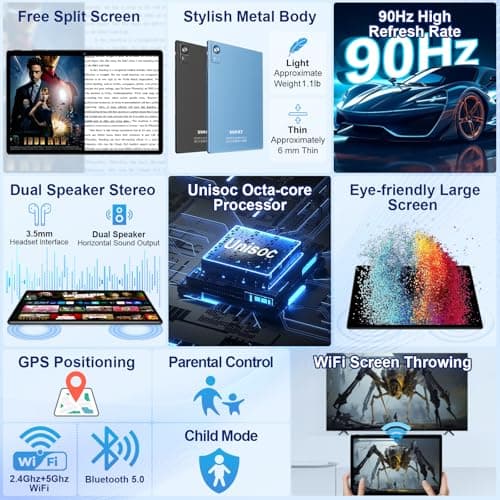 SUAAT Android 15 Tablet 30GB RAM 128GB ROM 1TB Expansion, 10.1 Inch Tablets with Keyboard Mouse, Octa-Core, 8000mAh, IPS HD Display, 5G WiFi BT 5.0 GPS, Widevine L1, Gemini AI, Camera 5