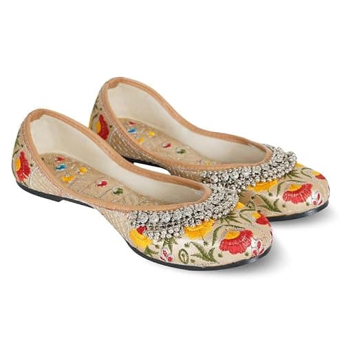 DFR Women Ethnic Rajasthani Embroidery with Payal Punjabi Mojari's Juti Shoe Jutti’s, Color - Multi, UK Size - 6.5 2