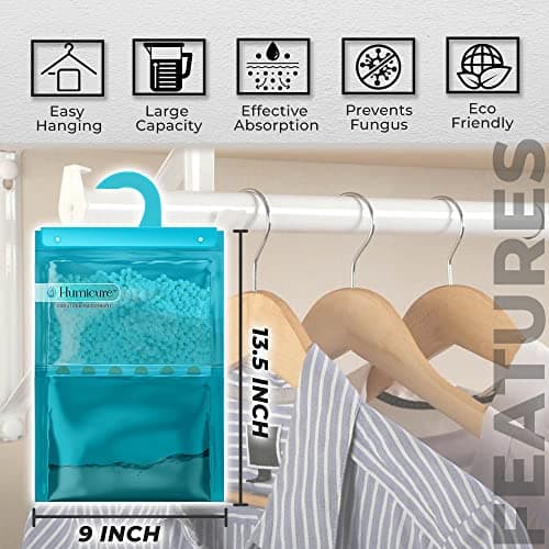 Humicure Moisture Absorber Dehumidifier Hanging Bags With 1 Litre Absorption Capacity For Wardrobe, Bathroom, Kitchen, Bedroom; Prevents Mould & Fungus (Pack of 3, 400gram each, Ocean Breeze), Blue 4