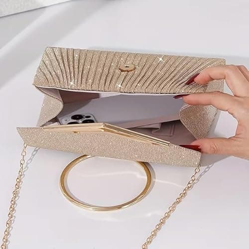 Swenil Women's Sparkling Evening Clutch Purse with Detachable Chain Strap Wedding Purse Sparkling Party Handbag Clutch for Prom, Dinner Wedding Cocktail Party and Festive Occasions (Golden) 5