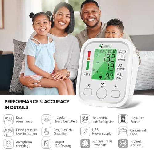 D MEDICARE Digital Blood Pressure Monitor Machine for Home Use | 3-Color Display, WHO Indicator, Voice Assistance, One-Touch Operation, Memory Function, Automatic BP & Pulse Monitor | DMBP1-03 3