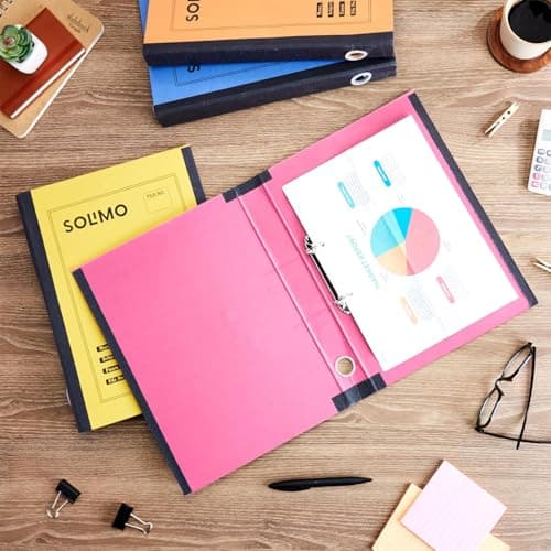 Amazon Brand - Solimo A4 Size Paper Folder Cobra File | 2D Ring Mechanism for Organizing Documents, Reports, Homework, Medical Files, and More | Light Weight and Durable | Pack of 4 5