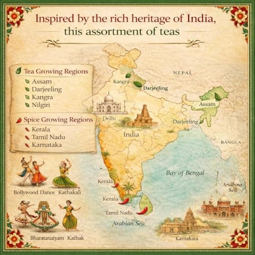 SAN-CHA Tea Boutique, Traditions of India Collection, Luxury Tea Gift Box, 9 Assorted Teas Hamper, 225g Loose Leaf Green & Black Teas, Wellness Gift Set 4