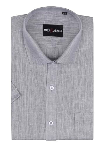 MARK & ALBERT Men's Half Sleeve Cotton Linen Shirt White