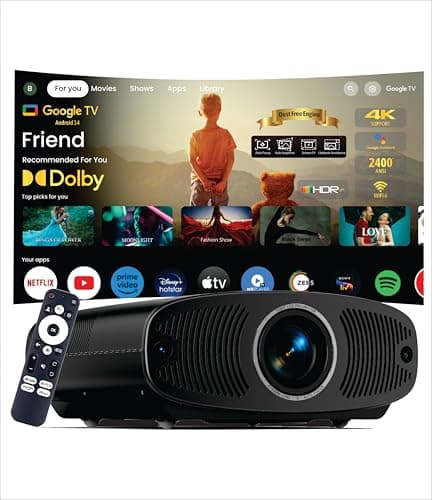 BORSSO BS50 AIR (GTV) Certified Android 14 (2gb/32gb) Projector 4K Ultra HD, Fully Automatic, Closed Engine, 4K & HDR 10 Support, Ultra Bright 2400 ANSI, HDMI ARC, Dolby Audio, BT 5.2, Dual Wi-Fi