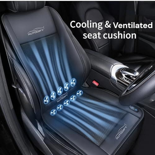 AUTODIFY™ Car Ventilated Cooling Seat Cushion Cover with 10 Powerful Fans & 3 Adjustable Cooling Levels, Breathable Fabric + Black Leather Universal Fit for All Cars, Large Airflow 2