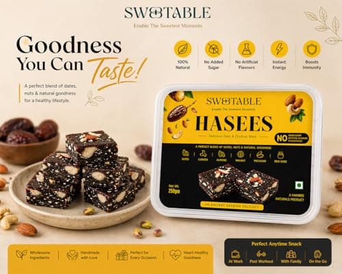 Sweetable Date Bites | No Added Sugar | 100% Natural Dry Fruit Sweet | Made with Dates Nuts Pure Ghee | Healthy Energy Snack 500gm Pack | Pack of 1 4