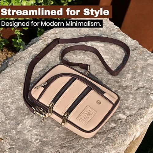 Pramadda Pure Luxury Classic Vegan Leather 7 Pocket Sling Bag For Men and Women | Compact Smart Organiser Messenger Side Mobile Bag For Easy Travel | Special Corporate Gift For Men (Classic Beige) 4