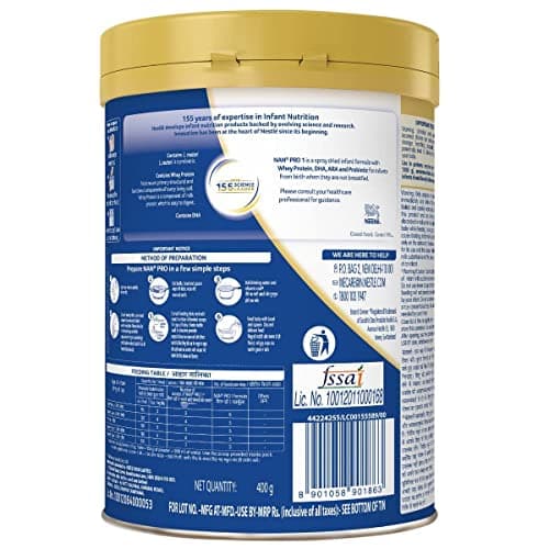 NAN PRO Stage 1 Infant Formula Milk Powder for babies (Up to 6 months) - with Probiotic, 400g Tin with Smartlid 2