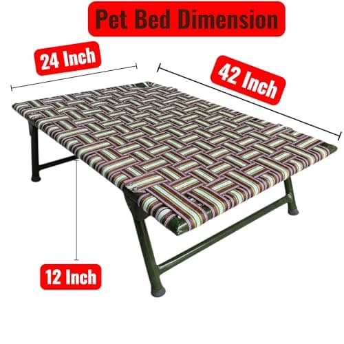 NATTNAK Elevated Dog Pet Bed with Leg Fold Iron Frame Premium Niwar Strips Size 42x24x12 Inch Indoor/Outdoor Use Already Assembled 3