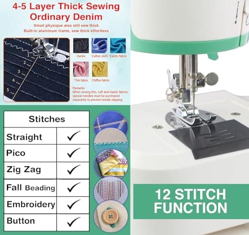 Akiara Sewing Machine Electric with 12 Stitch Patterns | Stitching Machine for Home Tailoring | Silai Machine for Home Use | Portable Mini Tailor Machine with Zig Zag & Pico Stitch 4