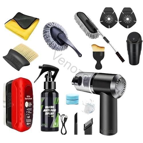 Venozo 11 in1 Car cleaning kit Accessories combo |Car Vacuum Cleaner |Anti fog Spray |Microfiber Cloth |Car Dustbin | Car Duster | Microfiber Cloth | Car Brush |car wiper protection | Cleaning Tablets