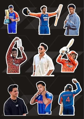 Abhishek Sharma Stickers Pack (25 Pieces) – Cricket Vinyl Stickers for Laptop, Mobile, Water Bottle, Helmet | Waterproof & Durable | Gifts for Cricket Fans | Abhishek Sharma Merch