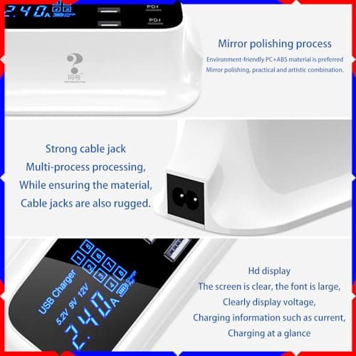 Multi-Port USB Charger 4USB+2TYPE-C+2PD Charging Station hub Digital Display 5