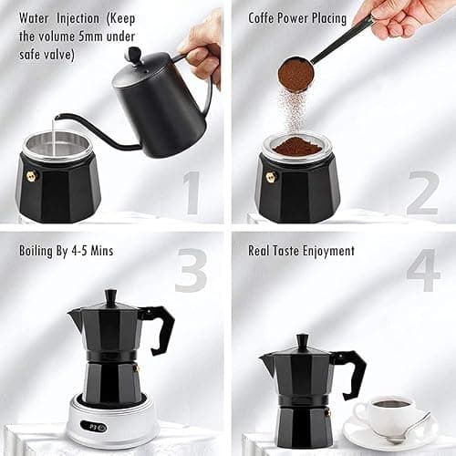 ANKUL 2-in-1 Moka Pot Espresso Maker | Stovetop & Induction Compatible | 150ml Premium Aluminium | Italian Style Percolator Coffee Brewer | Brews 2-3 Cups | Espresso, Americano & More (150ml) 3