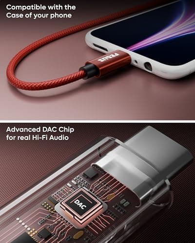 FEDUS Novus USB Type C to 3.5mm Audio Jack Adapter Connector, DAC Chip Headphone Earphones Converter Aux Dongle Cable Compatible with Mobile, iPhone 15/16, Samsung S24/S23/S21, OnePlus, Pixel, iPad 4