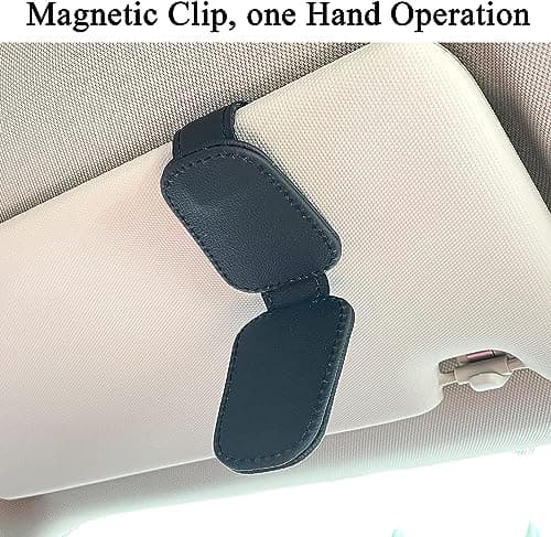 HSR Car Accessories Universal Sunglasses Goggles Holder for Car Sun Visor, Magnetic Leather Glasses Hanger Clip (Black) 4
