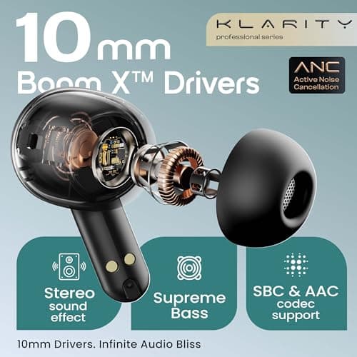 GOBOULT Klarity 4 ANC in-Ear Truly Wireless Earbuds 35dB Active Noise Cancellation, 60H Playtime, 4Mics Calling, 45ms Low Latency, 10mm Driver, Type-C Fast Charging(Electric White) (Jet Black) 6