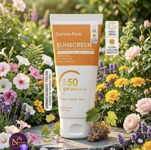 Derma Firm Sunscreen SPF 50 PA++++ from Nurture Aesthetics | Broad Spectrum UVA & UVB Protection | Lightweight Non-Greasy Formula | No White Cast | Daily Wear Sun Protection for All Skin Types | 50gm 4