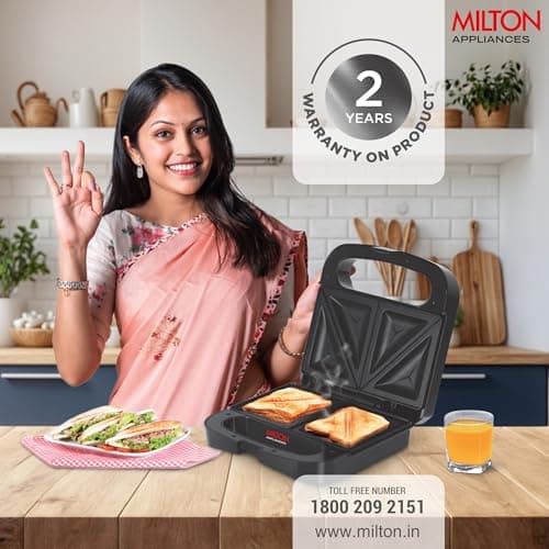 Milton Sandwich Maker HSM011, Sandwich Griller and Toaster, 750 Watt Sandwich Maker Electric Griller for Home, Non Stick Coated Dual Grill Sandwich Plates for Sandwiches, 2 Year Warranty, Black 5