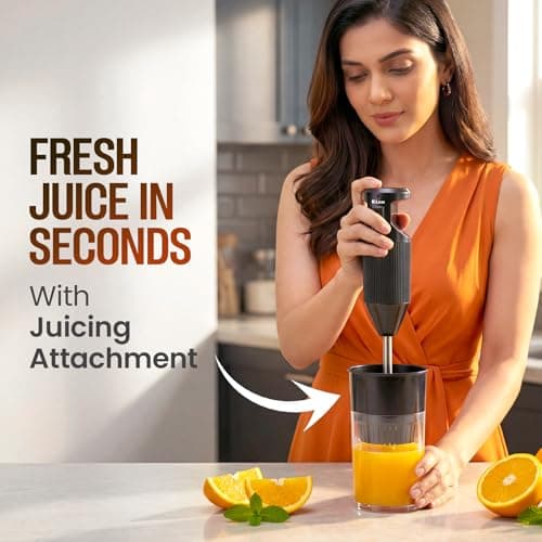 Rico Heavy Duty Portable Hand Blender For Kitchen | 2 Years Replacement Warranty | 5 Blades for Making Juice, Chutney, Smoothie, Whipping & Chopper for Easy Cutting | Non Seed Crushing Juicer Blade 2