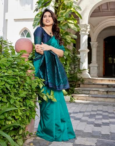 Yashika Women's Cotton Silk Beautiful Printed Saree | Rama Color Saree | Women Sari | Saree 2