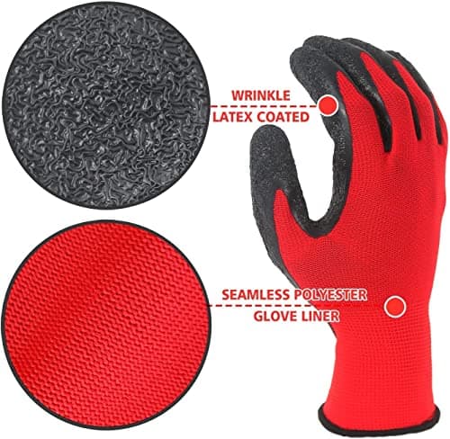 WISHPOOL Nylon Latex Coated Firm Grip Industrial Safety Work Cut Resistant Gloves, Red- 5 Pairs. 3