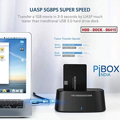PiBOX India, USB 3.0 Hard Drive Docking Station (USB to SATA Docking Station) with 16TB+ Drive Support for 2.5 Inch & 3.5 Inch HDD SSD- Supports SATA II, III and UASP with ASM225CM- Top-Loading Design 5