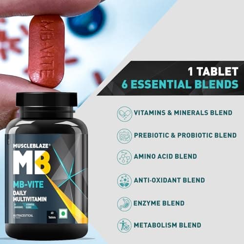 MuscleBlaze MB-Vite Daily Multivitamin (60 Tablets) | With 51 Ingredients & 6 Blends, Vitamins & Minerals, Prebiotic & Probiotics, Amino Acid Blends | For Energy, Stamina & Recovery 6