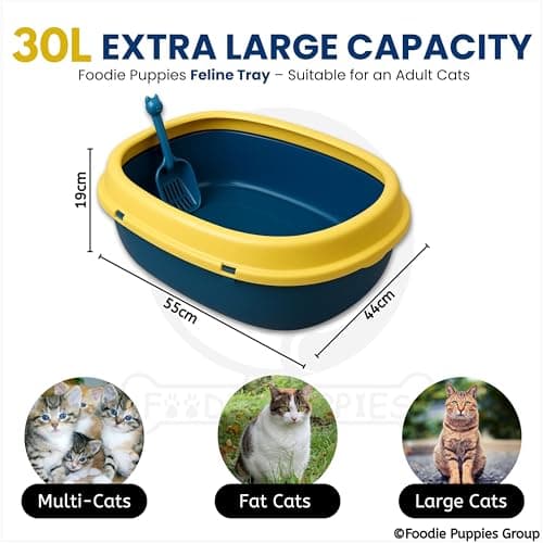 Foodie Puppies Cat Litter Tray with Scooper Cat Toilet - (Feline Tray, 55cm*44cm*19cm) for Cats and Kittens | with Even Rim, Reduces Odor, Perfect Starter for Toilet Training (Colour May Vary) 2