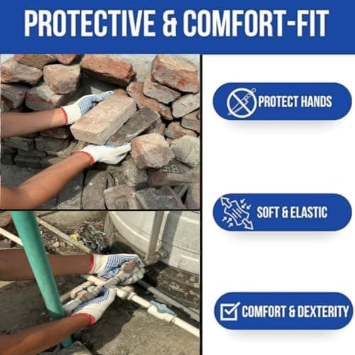 STYLERA Dotted Cotton Safety Hand Work Gloves for Better Grip Industrial Construction Gardening Assembling General Purpose Use Safety Hand Gloves (PACK OF 5 PAIR, WHITE DOTTED,) 5