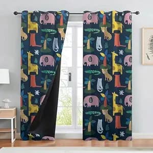 BFAM Kids Blackout Curtains 5 feet Set of 1 – 100% Room Darkening, Thermal Insulated, Noise Reducing, Cute Animal & Rainbow Prints, Eyelet Curtains for Playroom, Bedroom & Nursery, Pack of 1 Curtain