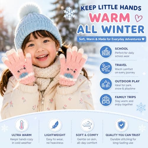 ANESHA 2 Pair Pack Soft Fleece Kids Winter Gloves Cute Kawaii Cartoon Face Knitted Thermal Hand Wear Children (AGE 0-2 YEARS) 2