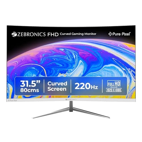 Zebronics 31.5 Inch FHD Curved Gaming Monitor with 220Hz, 300 nits, 1ms MPRT, HDR10, 1080p, Adaptive Sync, HDMI & DP Port, USB, Built-in Speakers, Wall Mountable, Bezel-Less Design (AC32FHD)