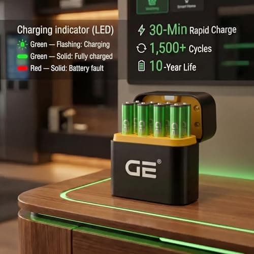 GE® AAA Rechargeable Batteries (Lithium 1.5V - 600 mWh) - New Launch in 2026 | Fast Charge Mode (Direct USB‑C + Wireless) | Pack of 8 Batteries | 10 Years of Life and 1,500+ recharges 3