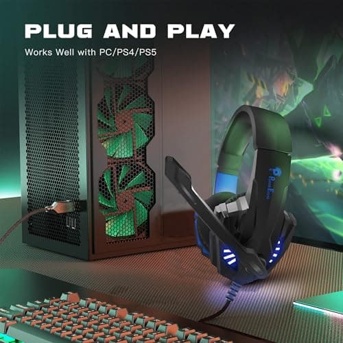 PunnkFunnk BattleKiller Gaming Headset Multi-Platform Compatible with PS4, Xbox One, PC, Nintendo Switch, Mobile, 50mm Surround Sound, Noise-Canceling Mic, LED Lights(Black) 2