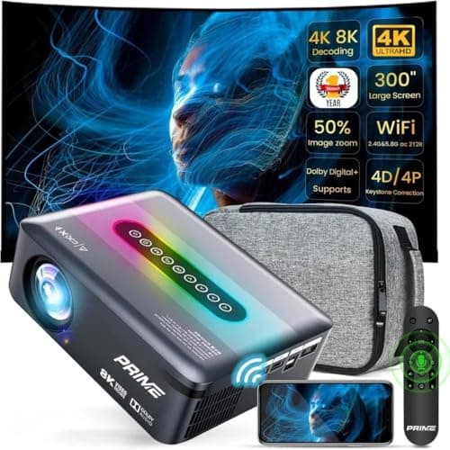 Prime Projector® UltraBright Pro X1 – 4K Smart Projector | 9000 Lumens, Android 9.0, 5G WiFi, Bluetooth, Built-in OTT Apps, Keystone, 1 Year Warranty | Fossil Grey Home Theater Projector 2