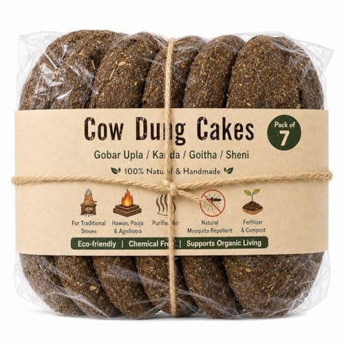 Cow Dung Cakes, Gobar Upla, 100% Natural & Handmade, for Hawan, Pooja & Agnihotra, Pack of 7