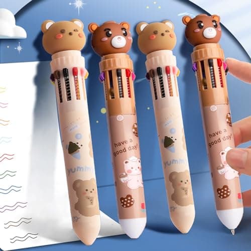 wolpin Kids 10 IN 1 Color Pen Set (Pack of 2) | Cartoon Teddy Bear Multicolor Ballpoint Pens for School & Office | Smooth Writing Stationery | Fun Gift for Children