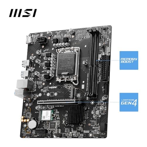 MSI PRO H610M-S WiFi DDR4 Motherboard, Micro-ATX - Supports Intel Core 14th, 13th and 12th Gen Processors, LGA 1700 - DDR4 Memory Boost 3200MHz/MAX, PCIe 4.0 x16 Slot, M.2 Gen3 Slot, Wi-Fi 6E, BT 5.3 3