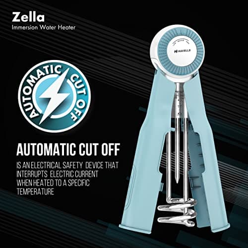 Havells Zella 1000 watts Immersion Heater|Touch Protection Cover|Temp. Setting| Heavy Duty ISI Mark 3 Pin Molded Plug|Protection Cover| Nickel Plating|Automatic Cut off| 2 Year Comprehensive Warranty 5