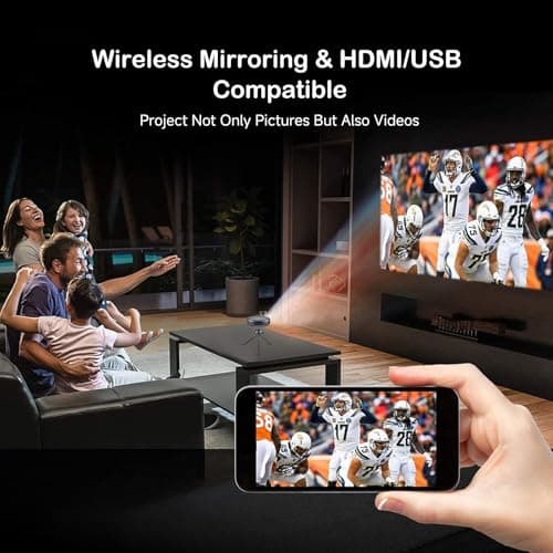 Mini Projector, Portable Pico Pocket Projector with Adjustable Stand, DLP Projector Cookie Projector, WiFi and Bluetooth, 1080P Support, Rechargeable Battery & Android System for Outdoors/Home Theater 5