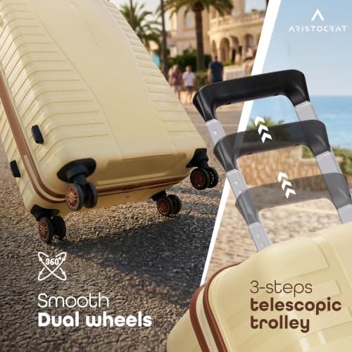 Aristocrat Airpro-Max 67 cm Check-in Medium Size Trolley Bag, Lightweight Polypropylene Case Luggage with 8 Wheels, Combination Lock, Travel-Friendly, 3-Yr International Warranty, Mojave Desert 3