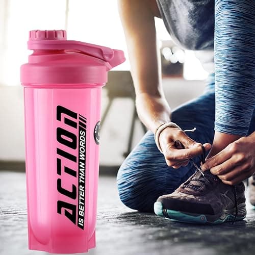 Zyro Action Gym Shaker Bottle 750ml – Leakproof Protein Shaker for Gym & Workout, BPA-Free Plastic Sipper Bottle with Mixer Ball for Men, Women & Kids (Pink, Pack of 1) 5