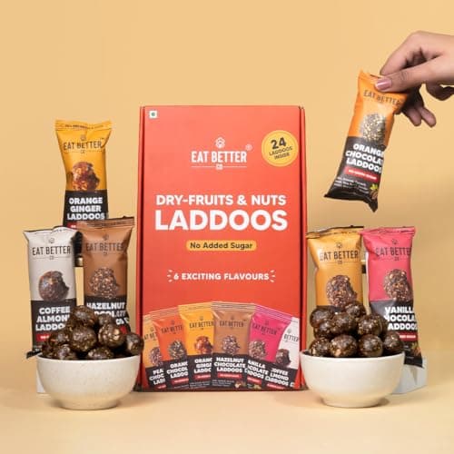 EAT Better CO Assorted Laddoo Box-24 Laddoos in 6 Different Flavors|95% Dry Fruits|Sugar-Free|100% Natural|Energy Bar Replacement|High Protein & Instant Energy-Healthy Snacks, 240 Gram