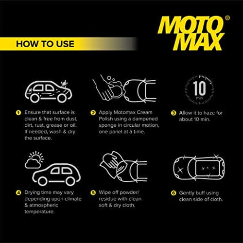 Motomax Cream Polish, 60gm with Carnuba Wax, with Sponge, Clean Polish Shine Cars, Bike, Motorcycle| Long term Protection from pollutant, rain water repellant | Shine painted, plastic & metal surfaces 4